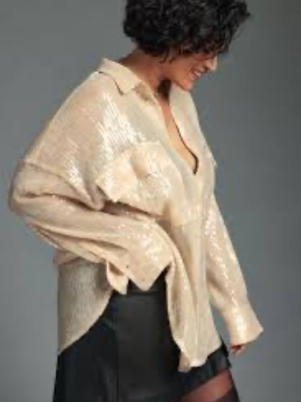 Anthropologie Pilcro Sequin Button Down Shirt, Ivory, Large, NWT